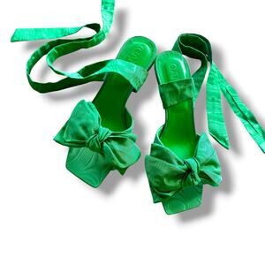 GANNI Heeled Bow Sandals EU 36 U S6 Island Green Ankle Tie Kitten Heel Open Toe